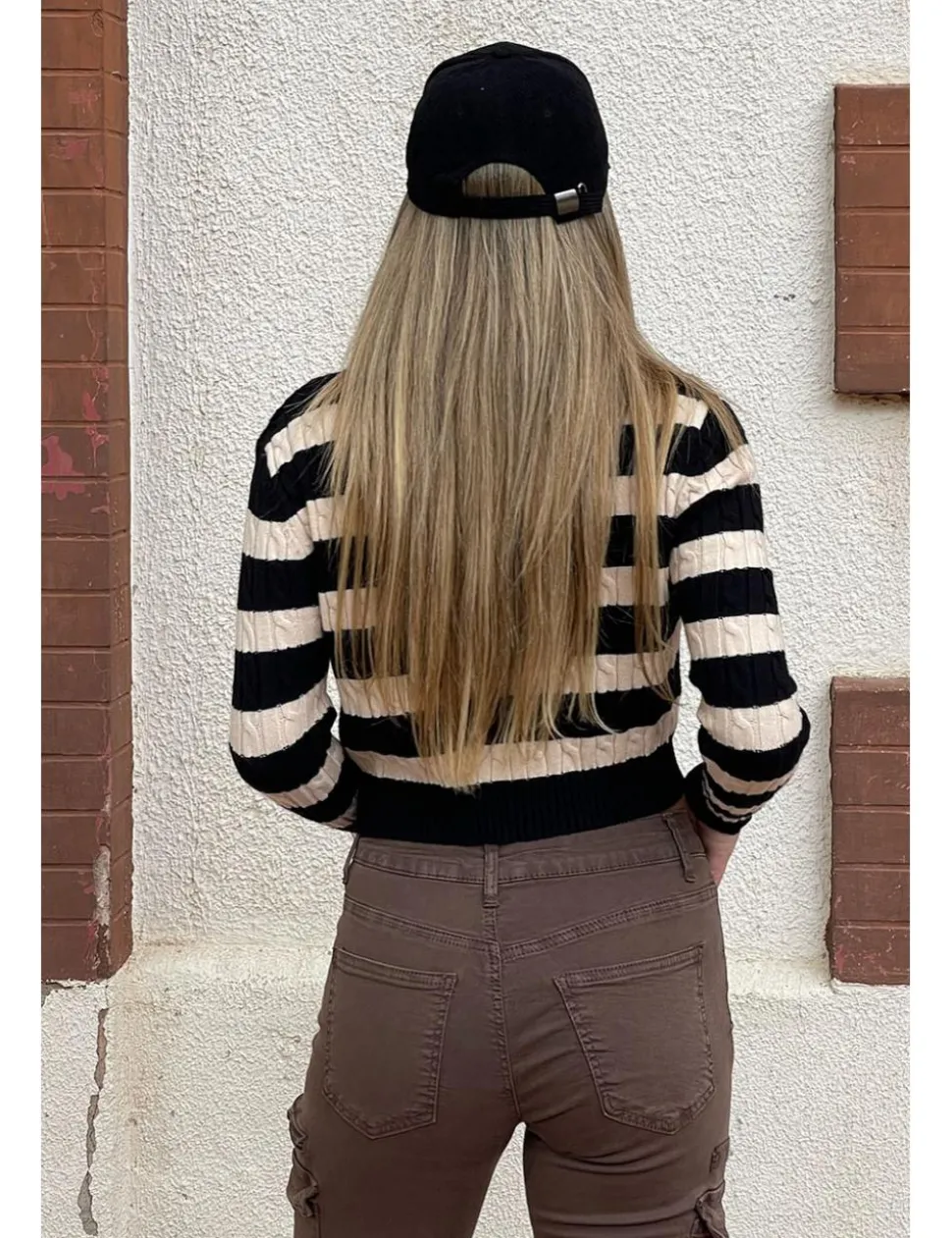Jersey trenzado rayas negro-crudo
