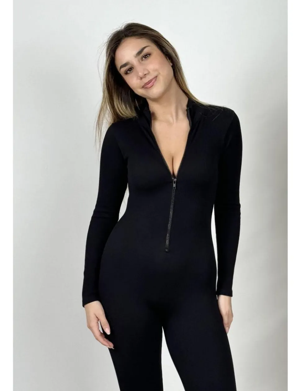Mono deportivo Push-Up con cremallera negro