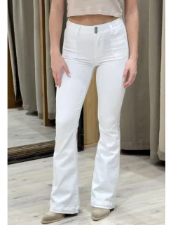 Pantalón campana elástico blanco