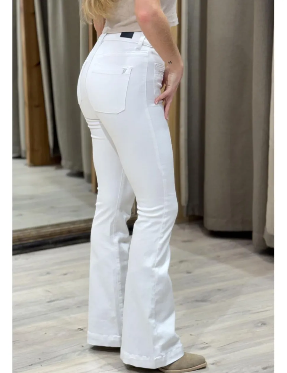 Pantalón campana elástico blanco