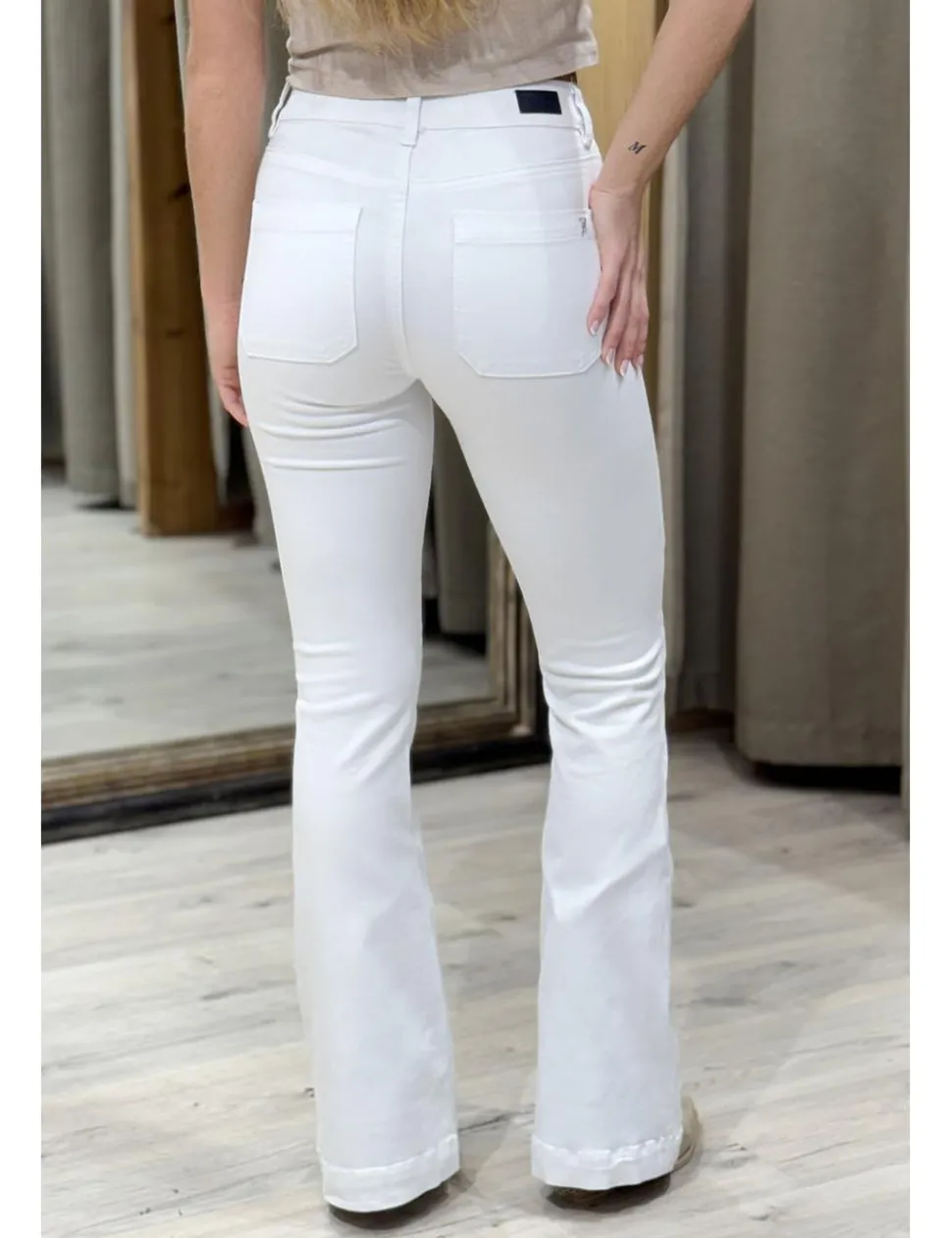 Pantalón campana elástico blanco