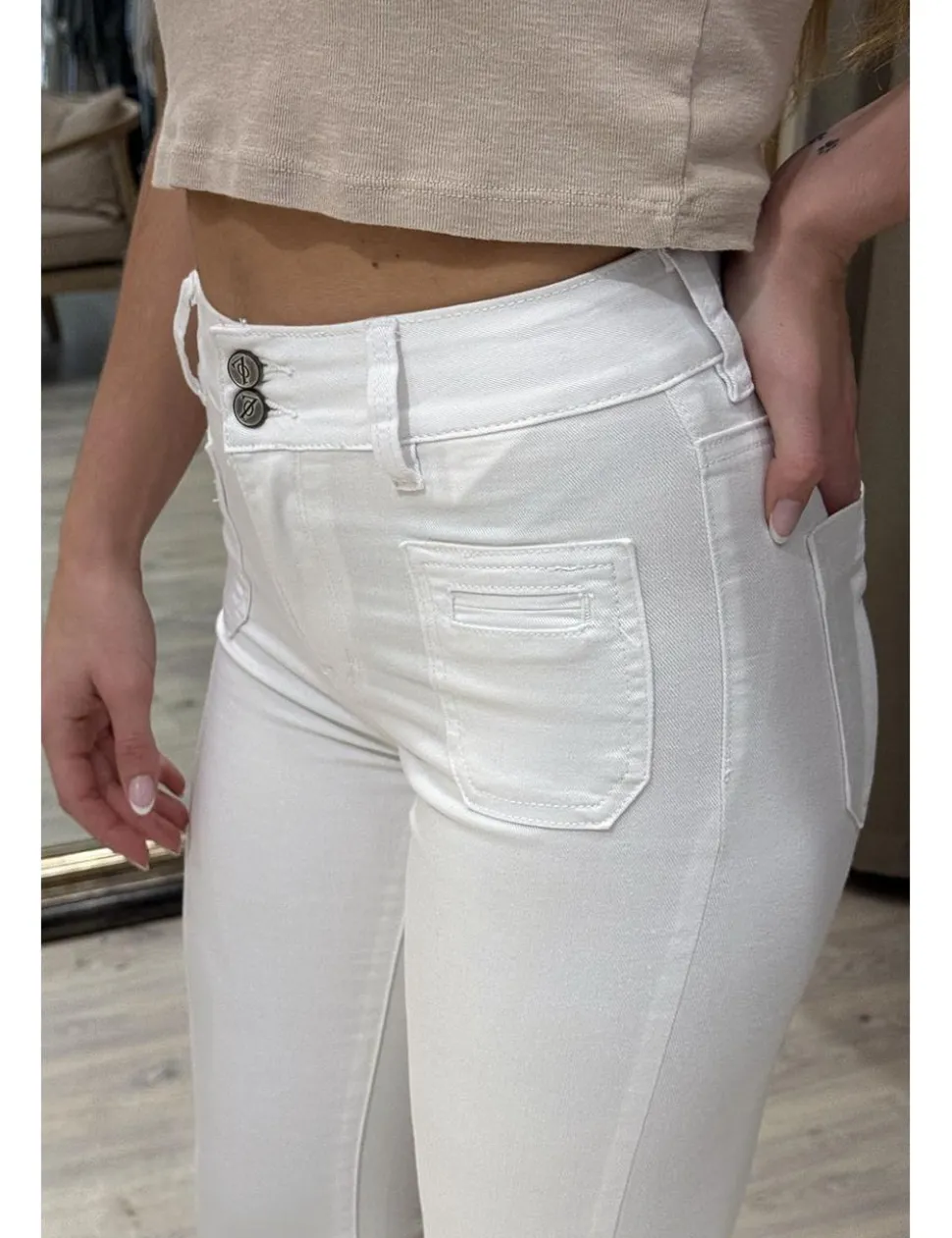 Pantalón campana elástico blanco