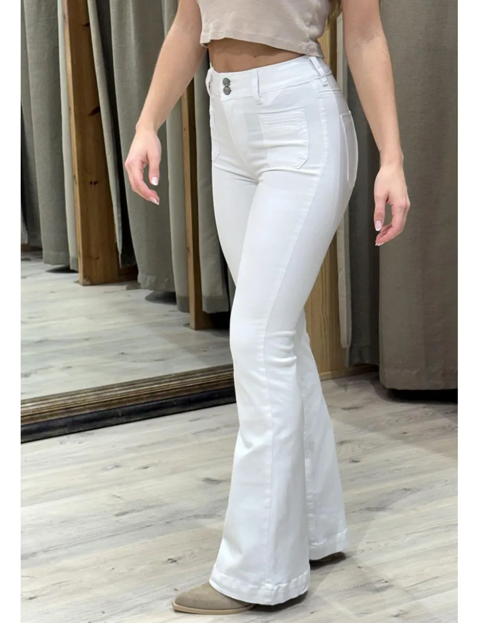 Pantalón campana elástico blanco