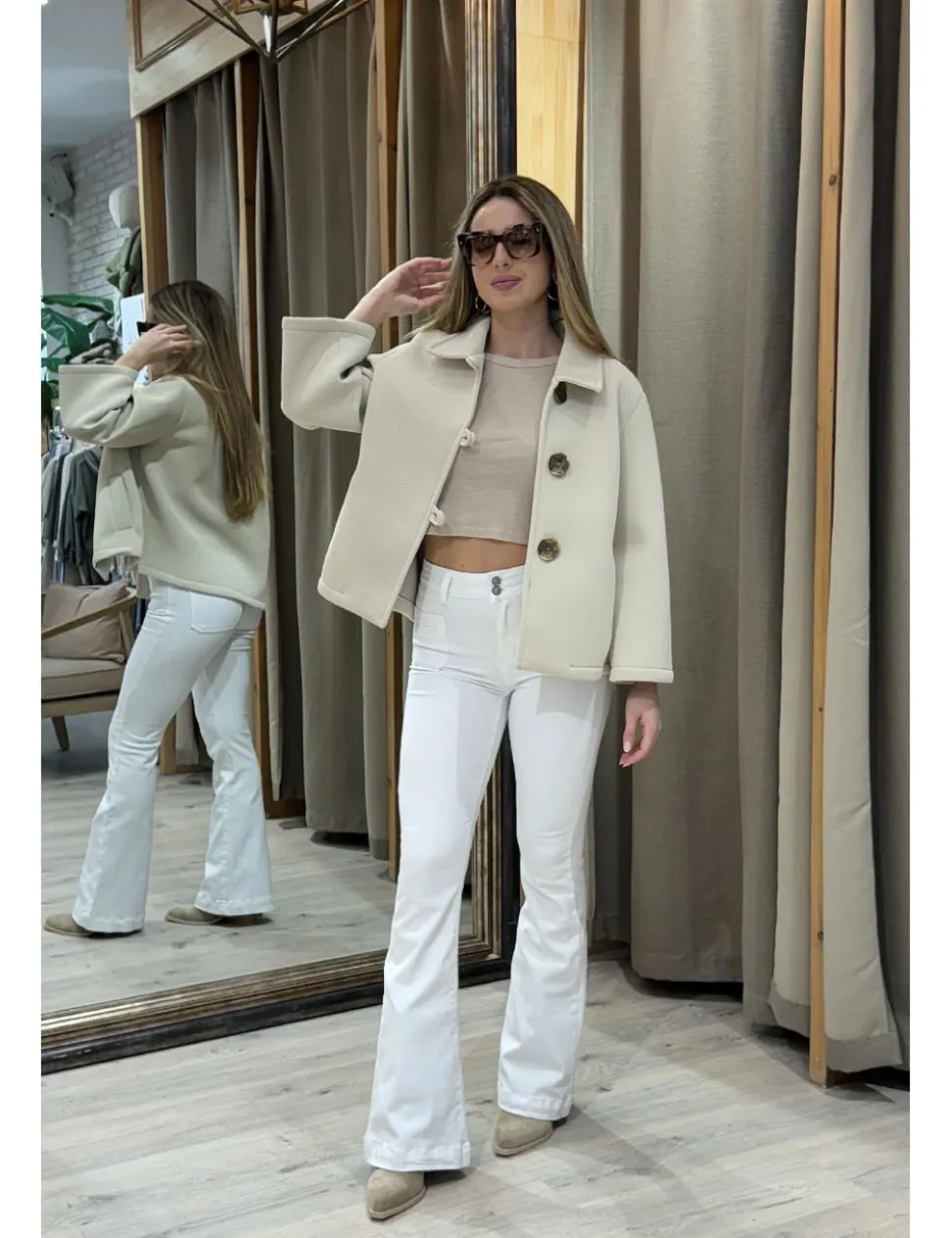 Pantalón campana elástico blanco