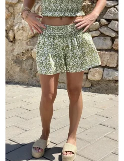 Short fluído ramitas kaki-blanco