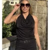 Top cuello cascada negro