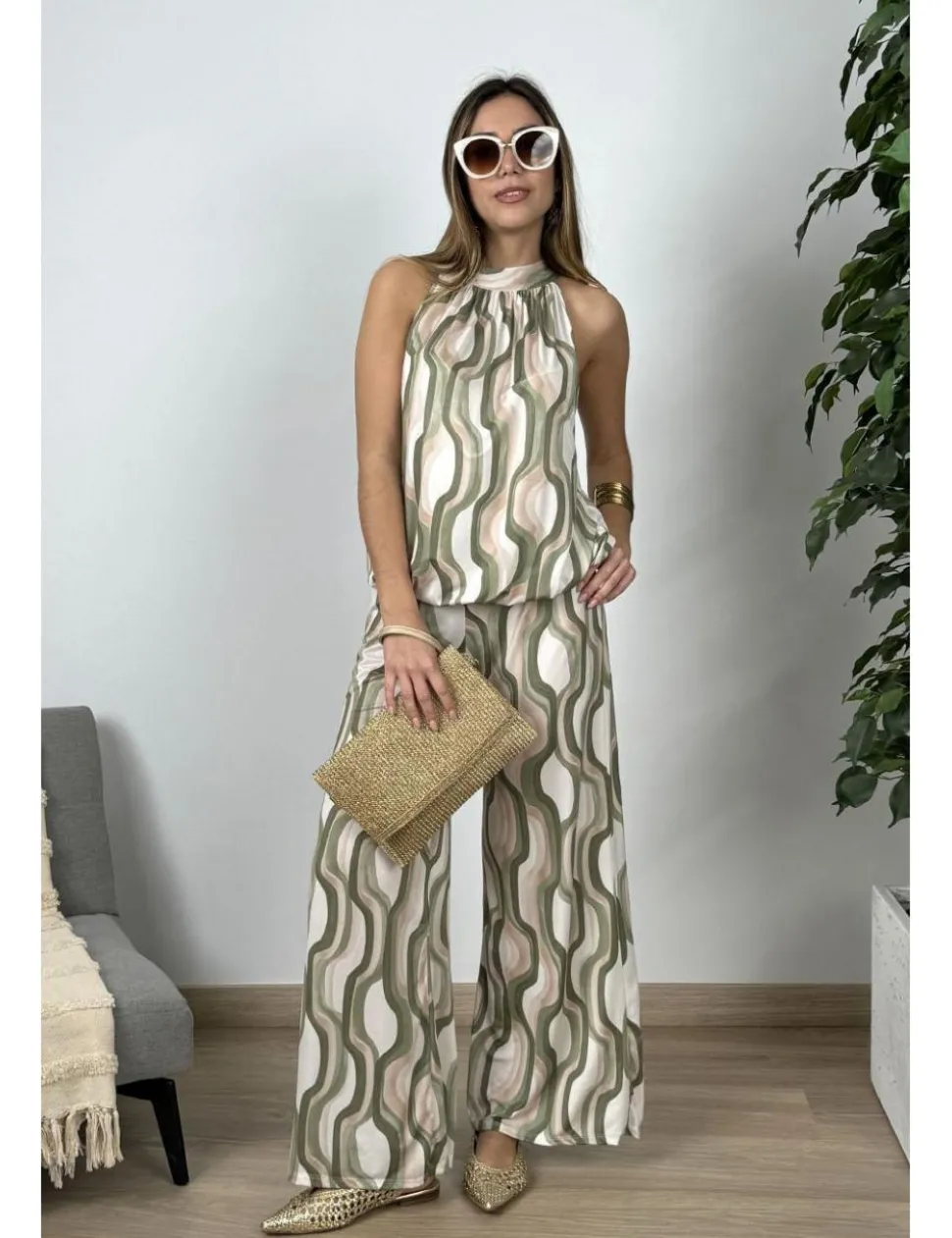 Top hálter psicodélico kaki