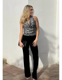 Top lentejuelas cascada plata-negro