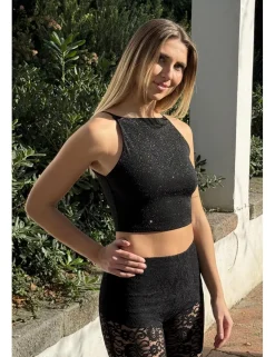 Top lurex corto negro