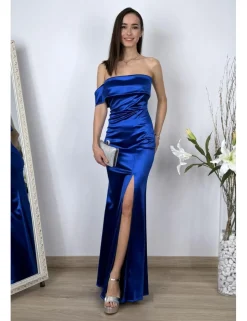 Vestido asimétrico bardot azul klein