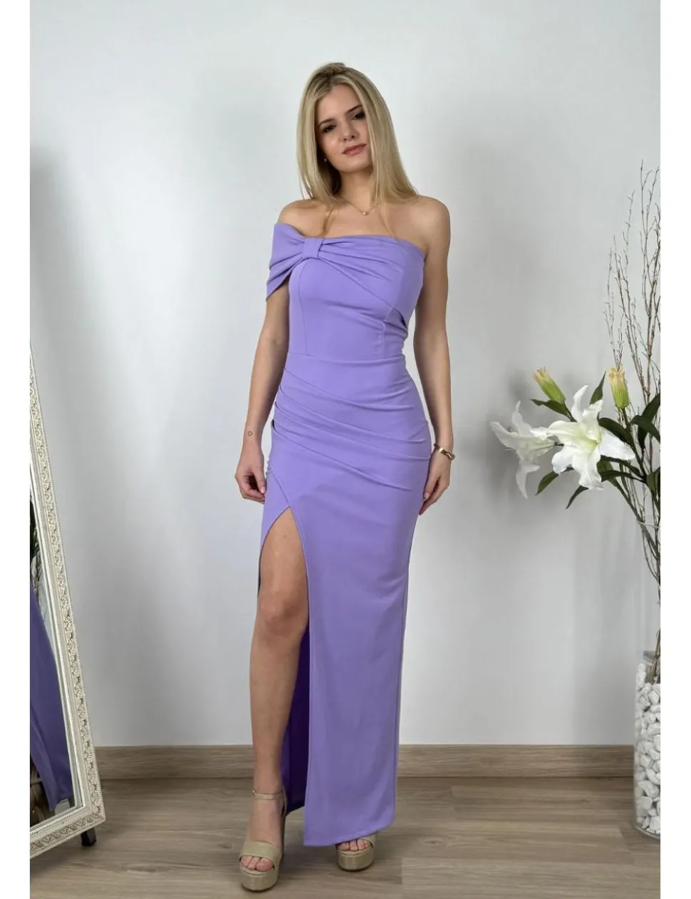 Vestido asimétrico midi malva