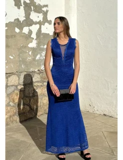 Vestido blonda largo azul klein