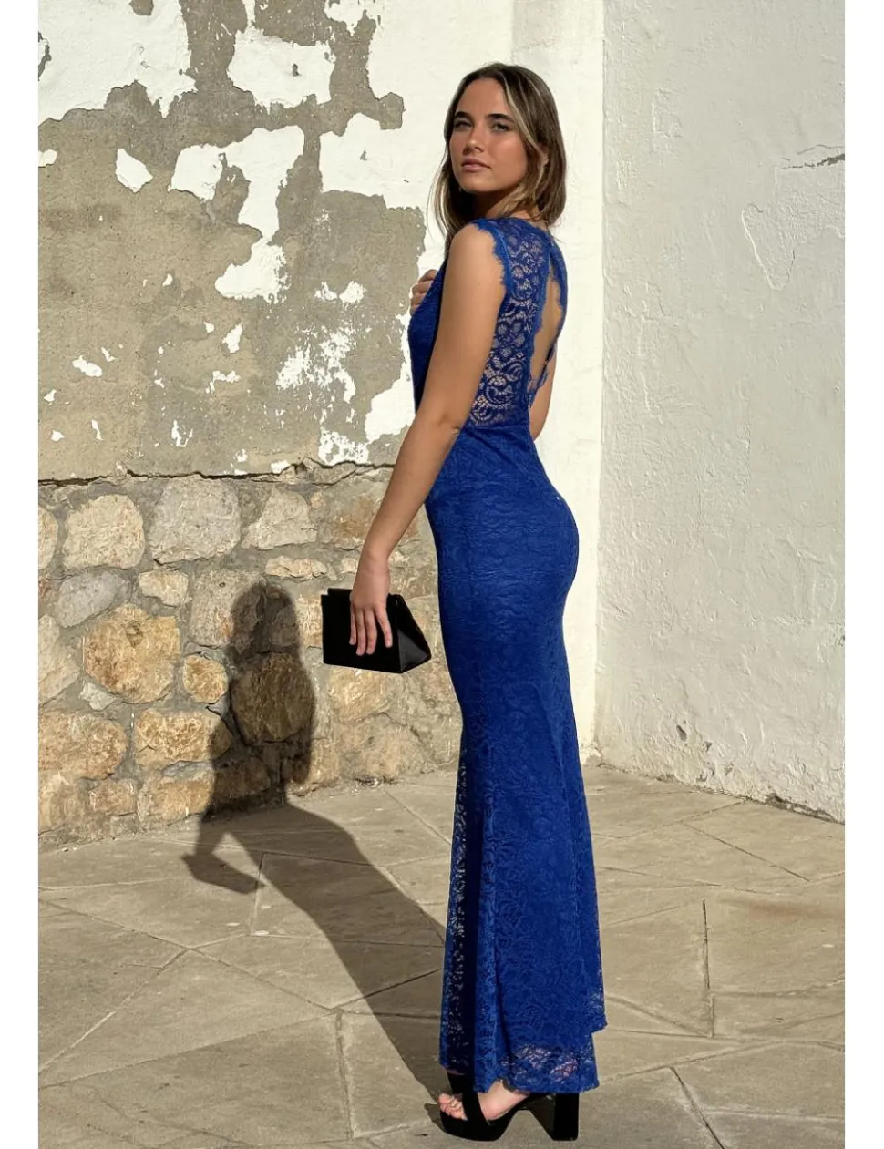 Vestido blonda largo azul klein