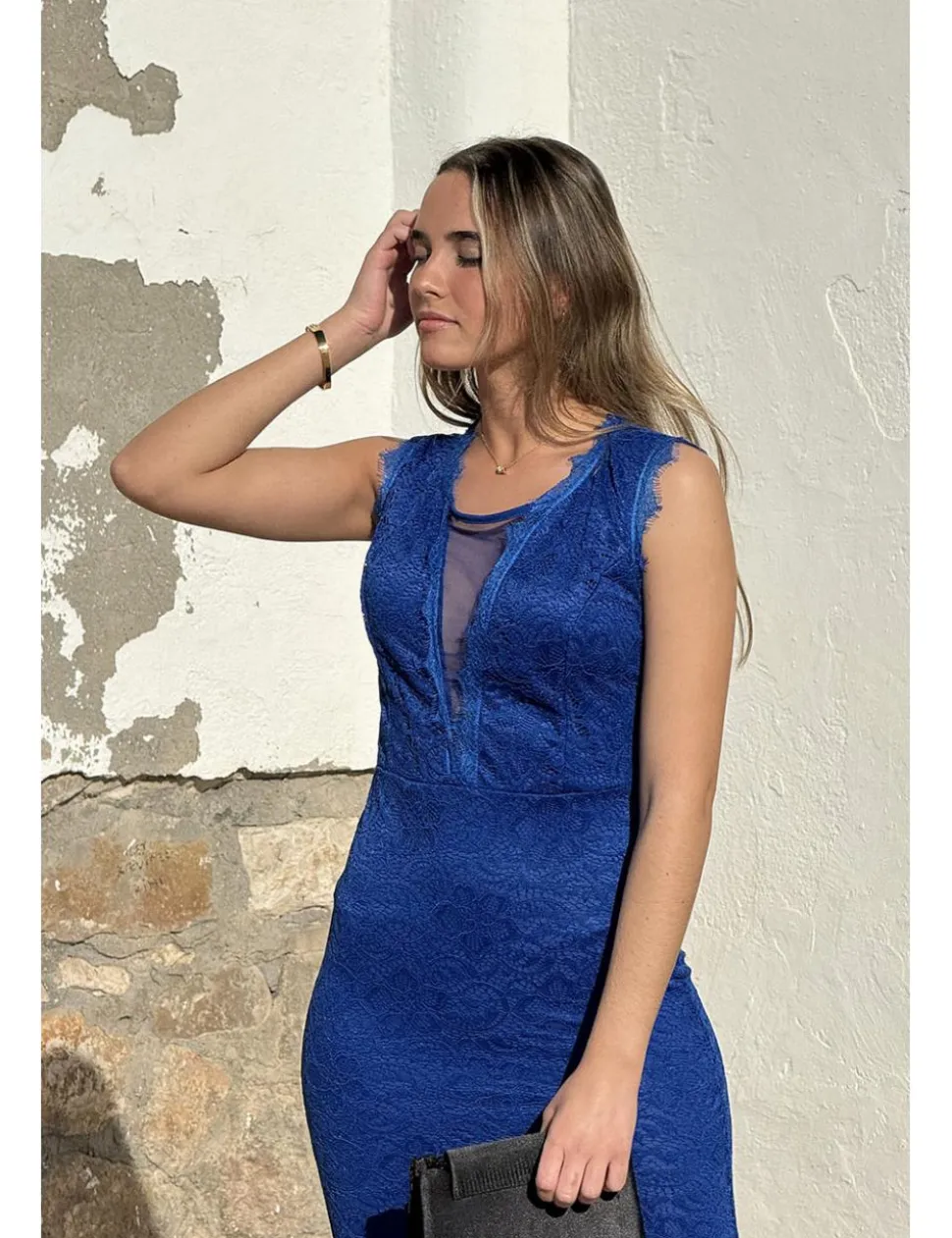 Vestido blonda largo azul klein