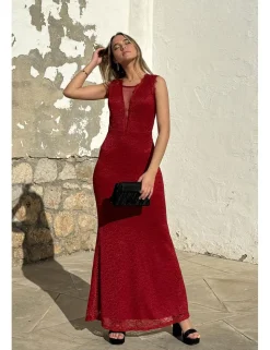 Vestido blonda largo burdeos
