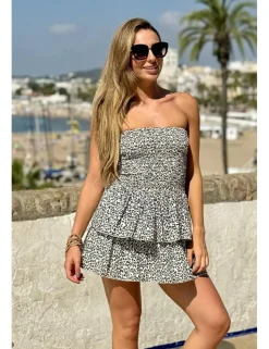 Vestido corto animal print blanco-negro