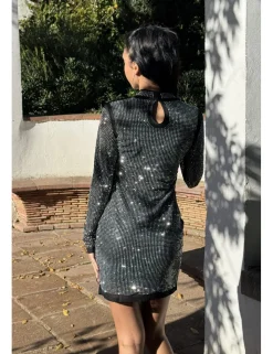 Vestido corto brillante negro-plata