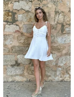 Vestido corto crepón blanco