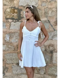 Vestido corto crepón blanco