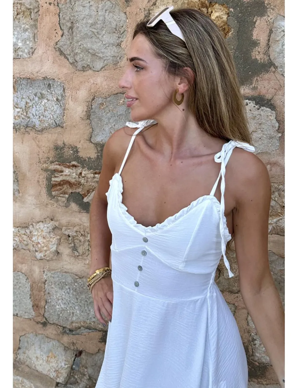 Vestido corto crepón blanco