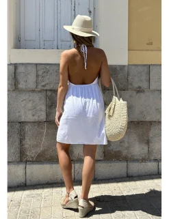 Vestido corto de lino blanco