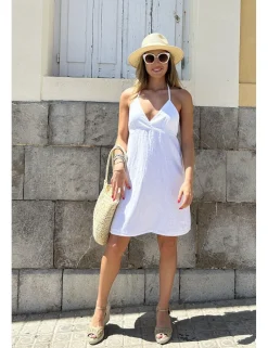 Vestido corto de lino blanco