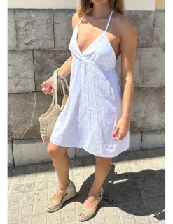 Vestido corto de lino blanco