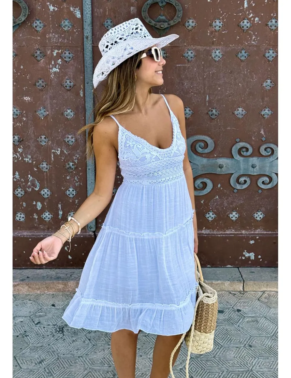 Vestido corto ibicenco blanco