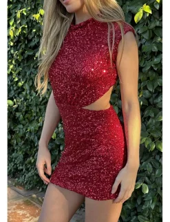 Vestido corto lentejuelas hombreras rojo