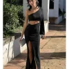 Vestido cut out lurex negro