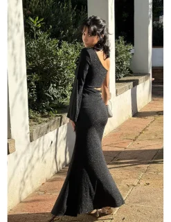 Vestido cut out lurex negro