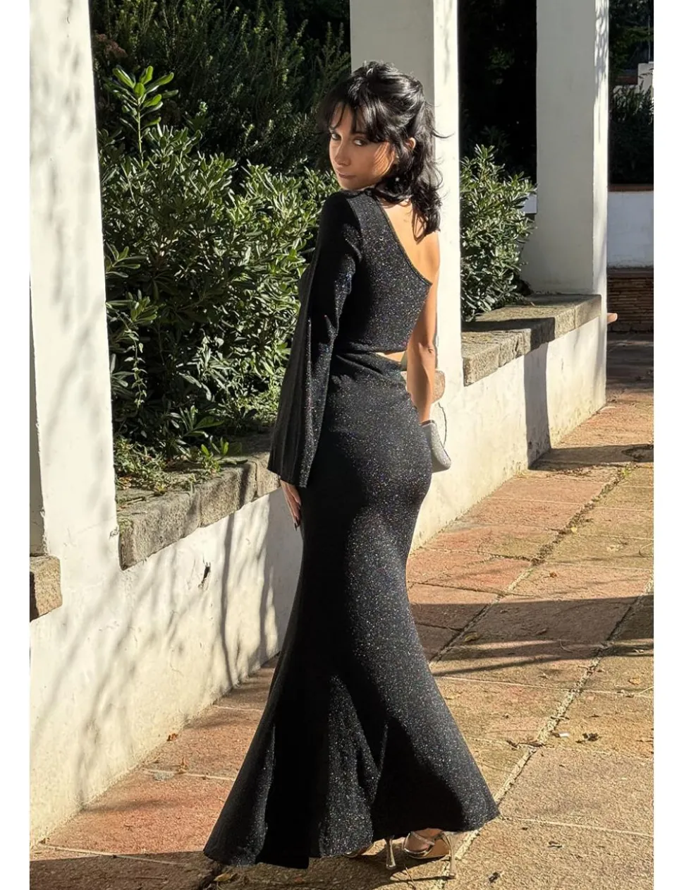 Vestido cut out lurex negro