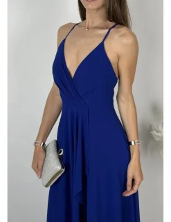 Vestido gasa falda asimétrica azulón