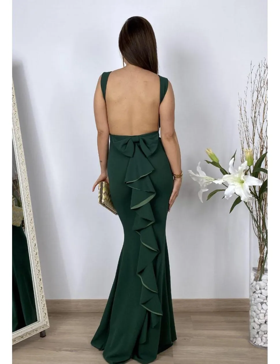 Vestido largo ajustado verde botella