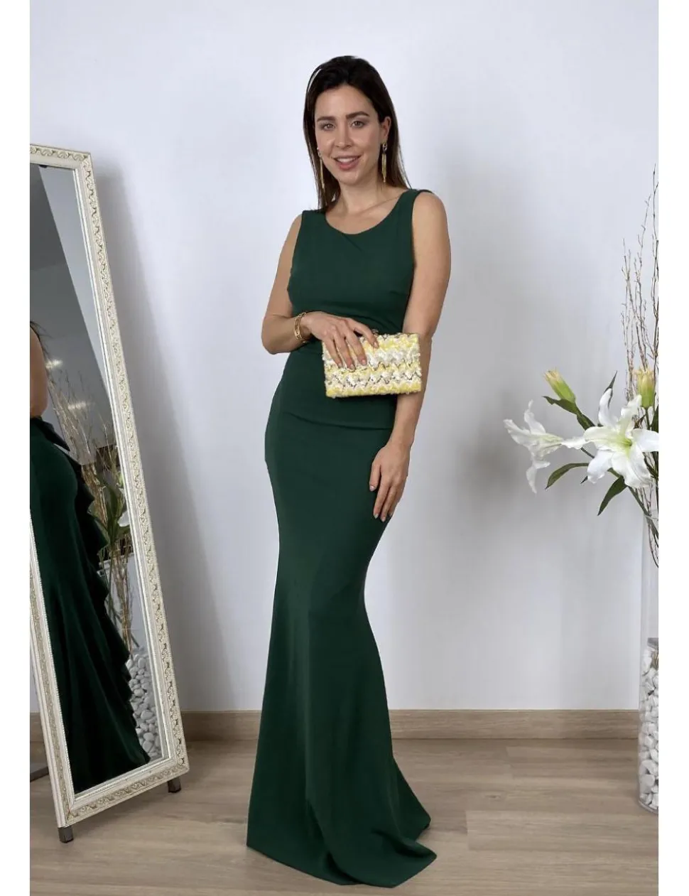 Vestido largo ajustado verde botella