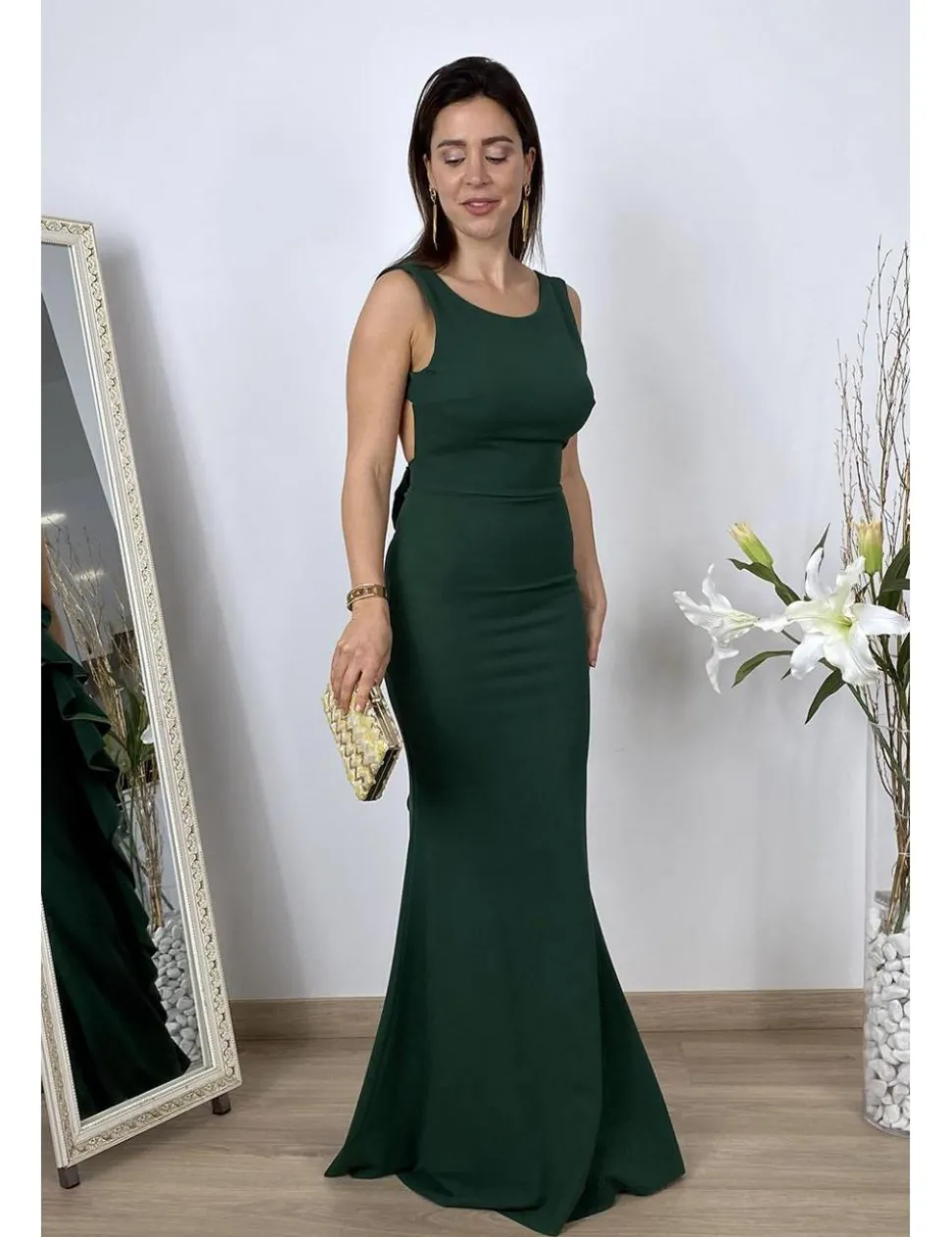Vestido largo ajustado verde botella