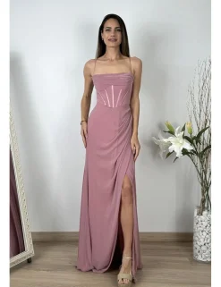 Vestido largo bandas corset rosa