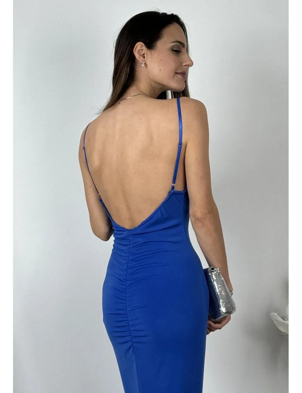 Vestido largo ceñido azulón