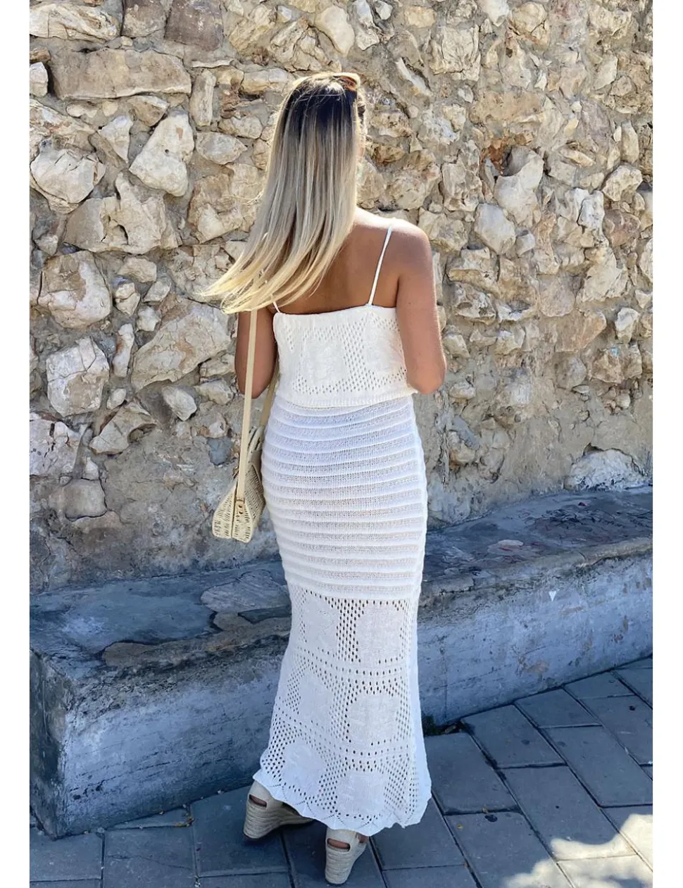 Vestido largo crochet blanco
