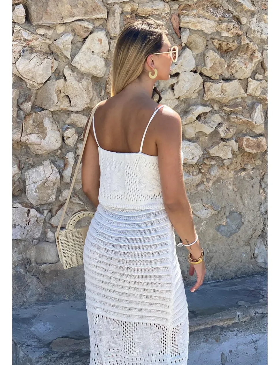 Vestido largo crochet blanco