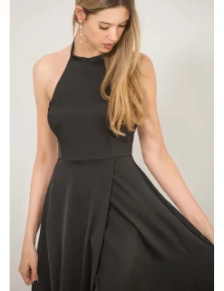 Vestido largo de raso con abertura negro