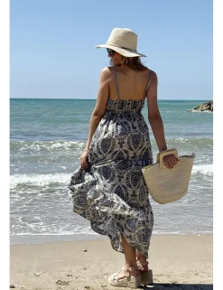 Vestido largo floral blanco-marino