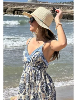Vestido largo floral blanco-marino