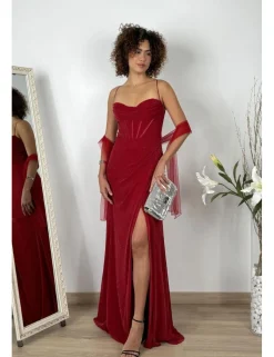 Vestido largo lurex corset burdeos
