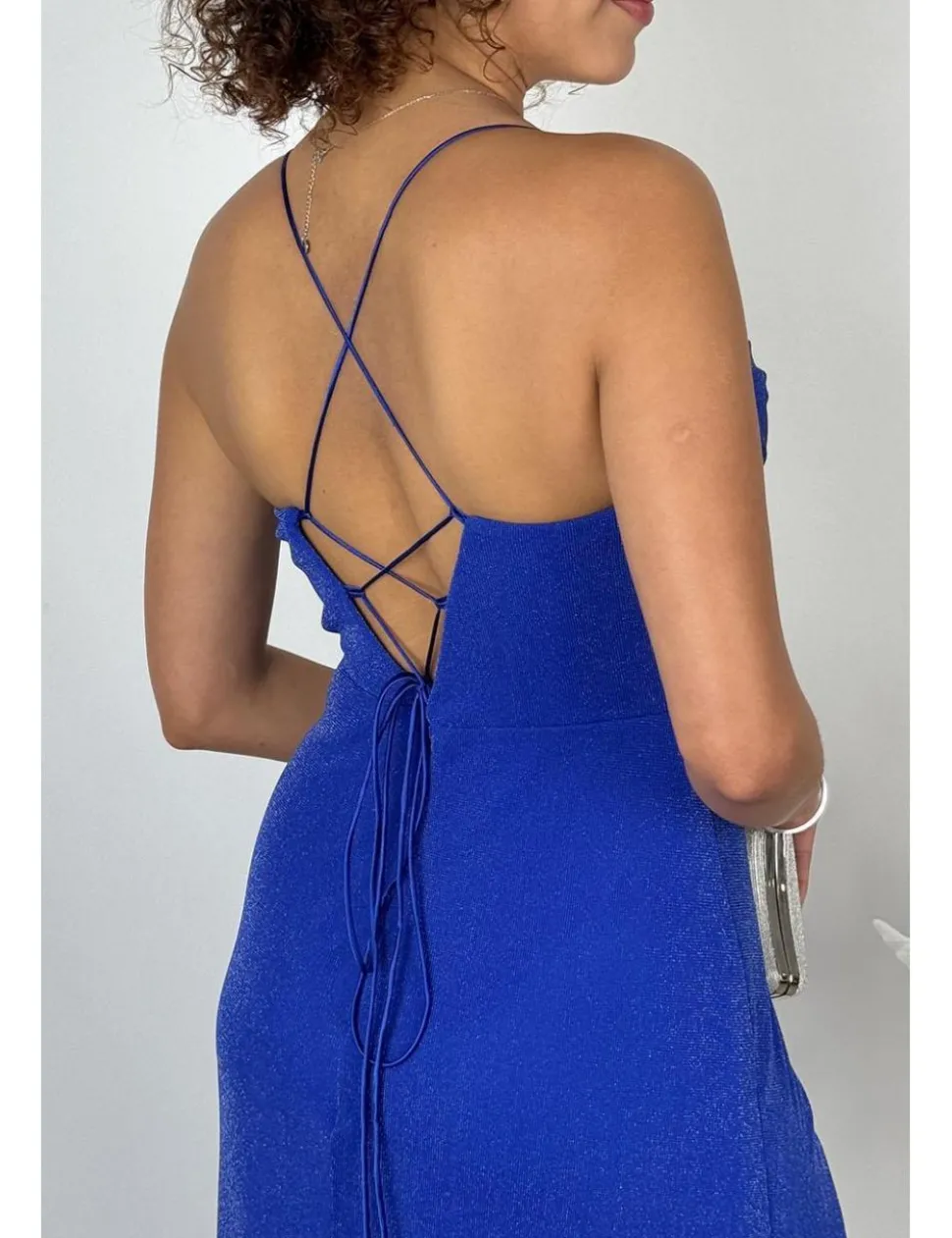 Vestido largo lurex corset azul klein