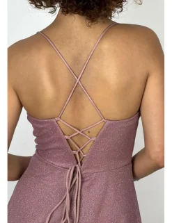 Vestido largo lurex corset rosa