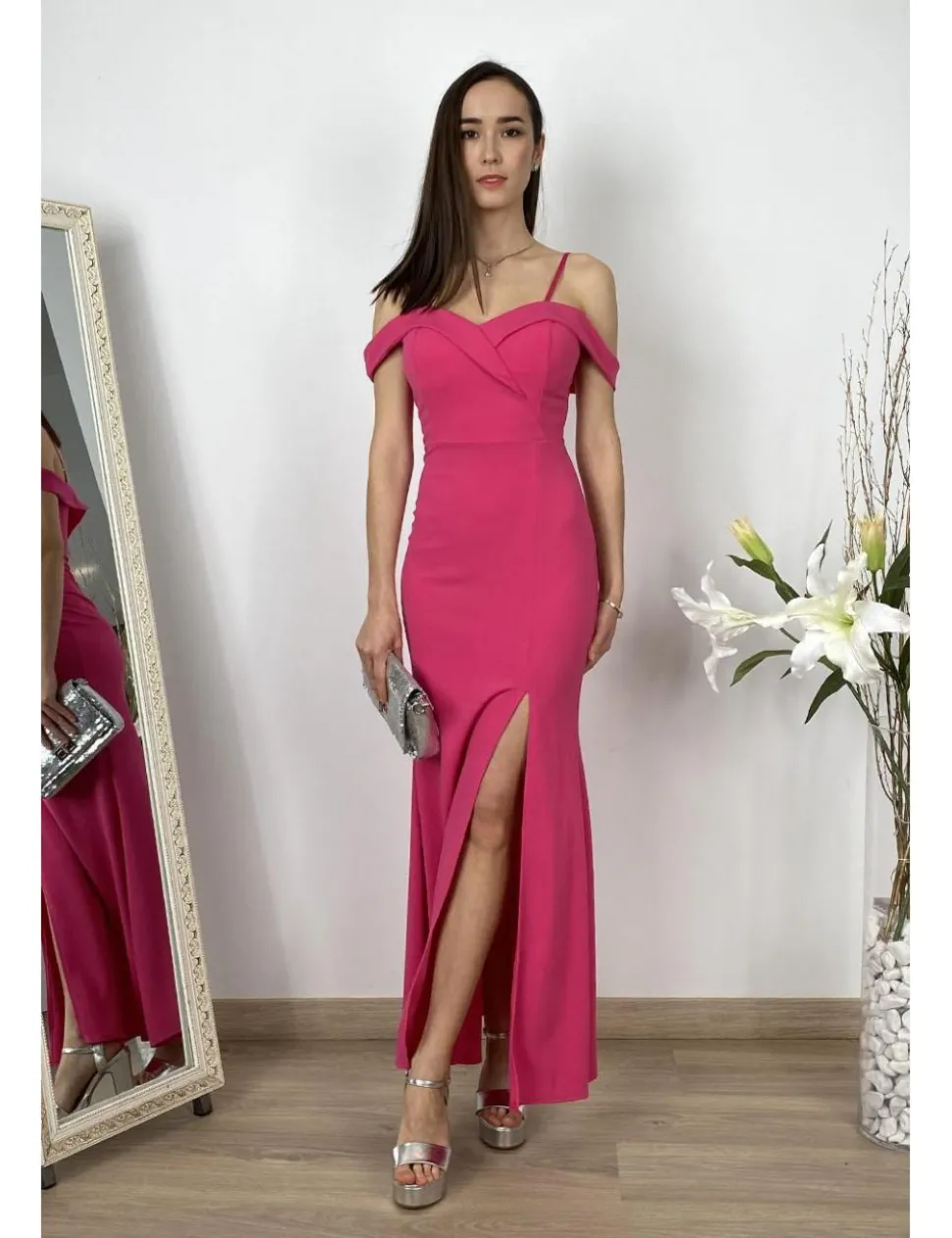 Vestido largo sirena fucsia