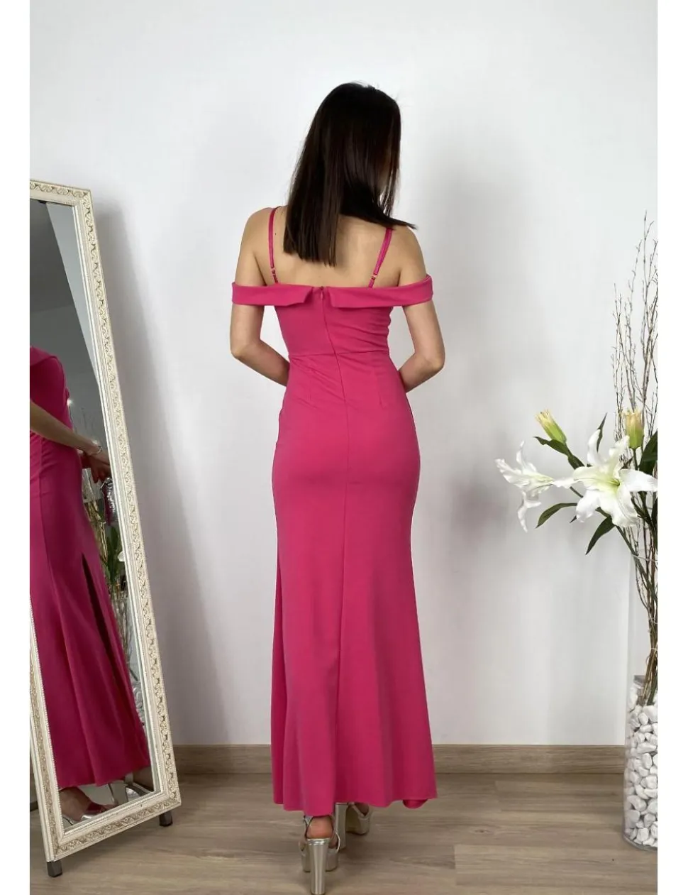 Vestido largo sirena fucsia