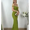 Vestido largo sirena verde pistacho