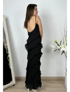 Vestido largo volantes negro